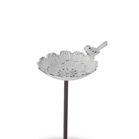 Whitewashed Metal Flower with Bird Decorative Garden Stakes