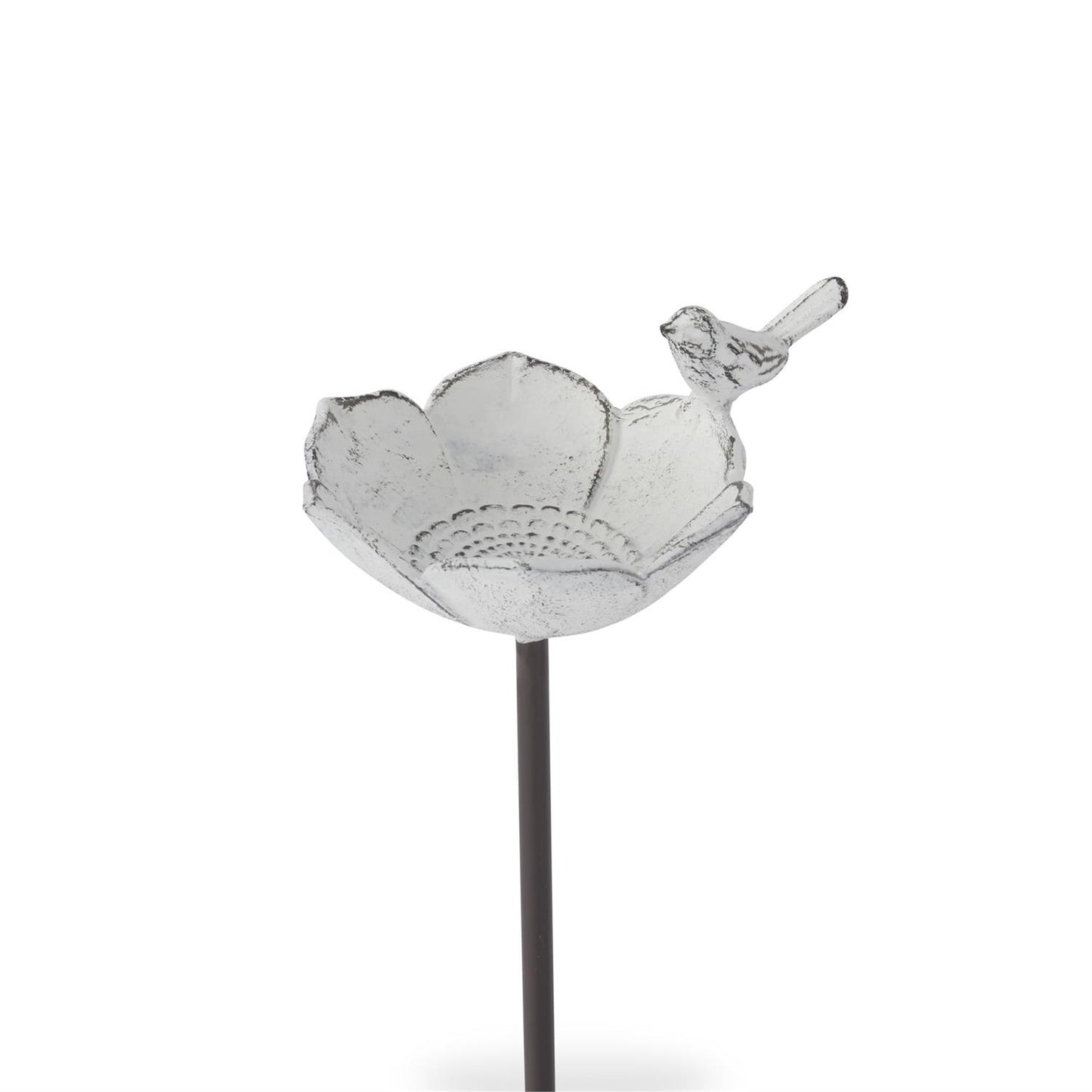 Whitewashed Metal Flower with Bird Decorative Garden Stakes