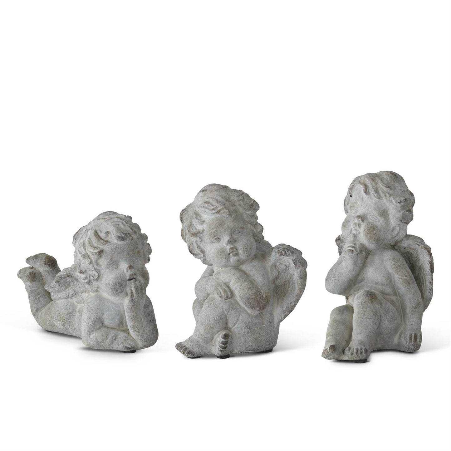 Gray Stone Cherub Statue - Sitting, Looking Left