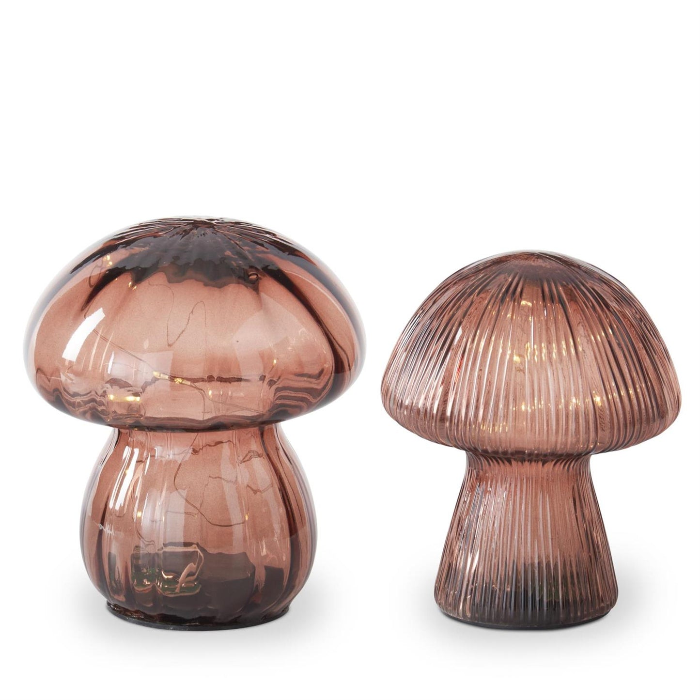 Brown Glass LED Mushroom w/Timer - 5.75"