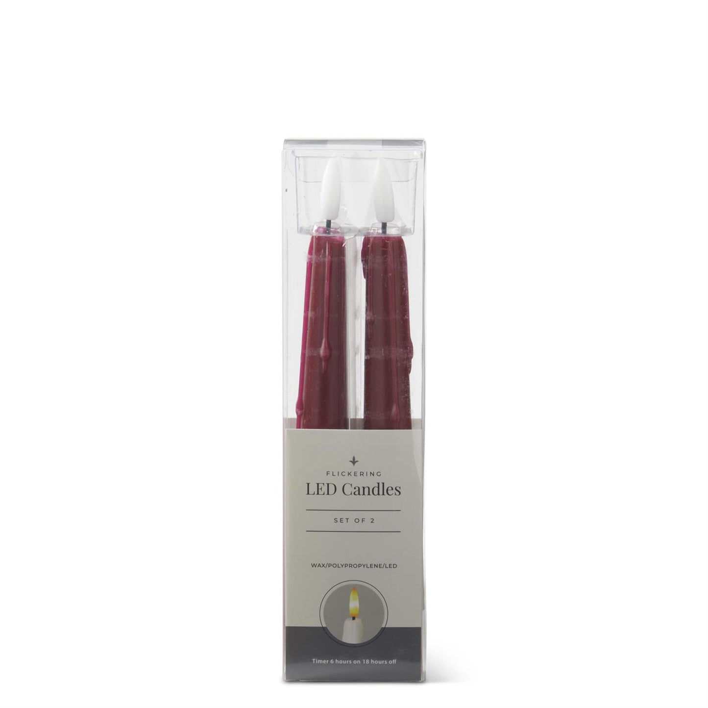 8" Burgundy LED Drip Taper Candles with Timer - 2 pk