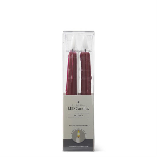 8" Burgundy LED Drip Taper Candles with Timer - 2 pk