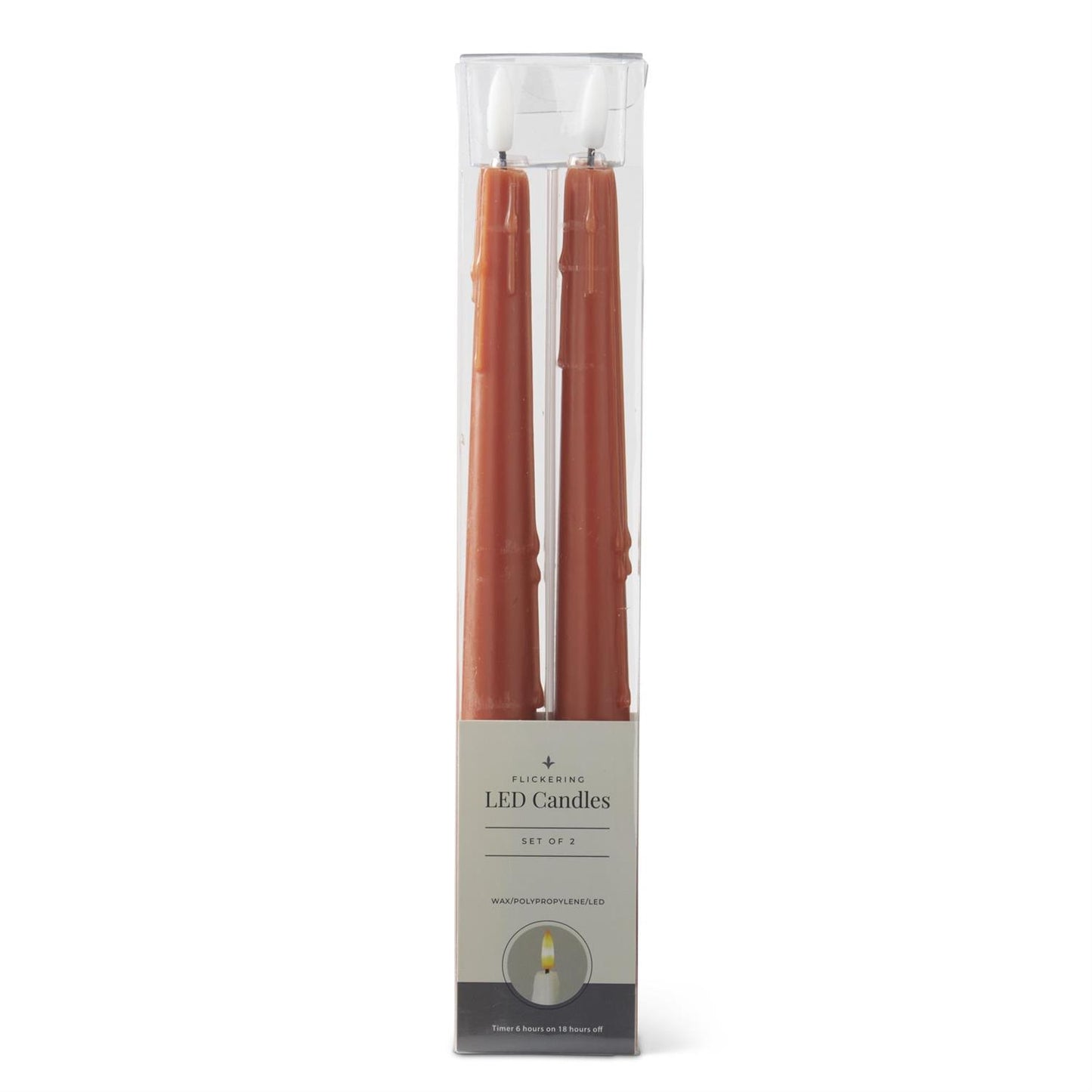 Rust Colored LED Drip Taper Candles with Timer - 2 Pk, 11.5"