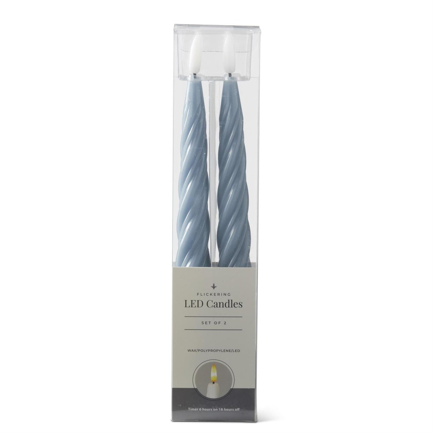 Light Blue Spiral LED Taper Candles with Timers - 2 Pk, 9.75"