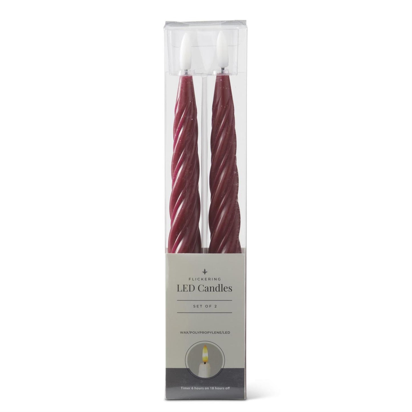 Burgundy Spiral LED Taper Candle with Timer - 2 PK, 9.75"