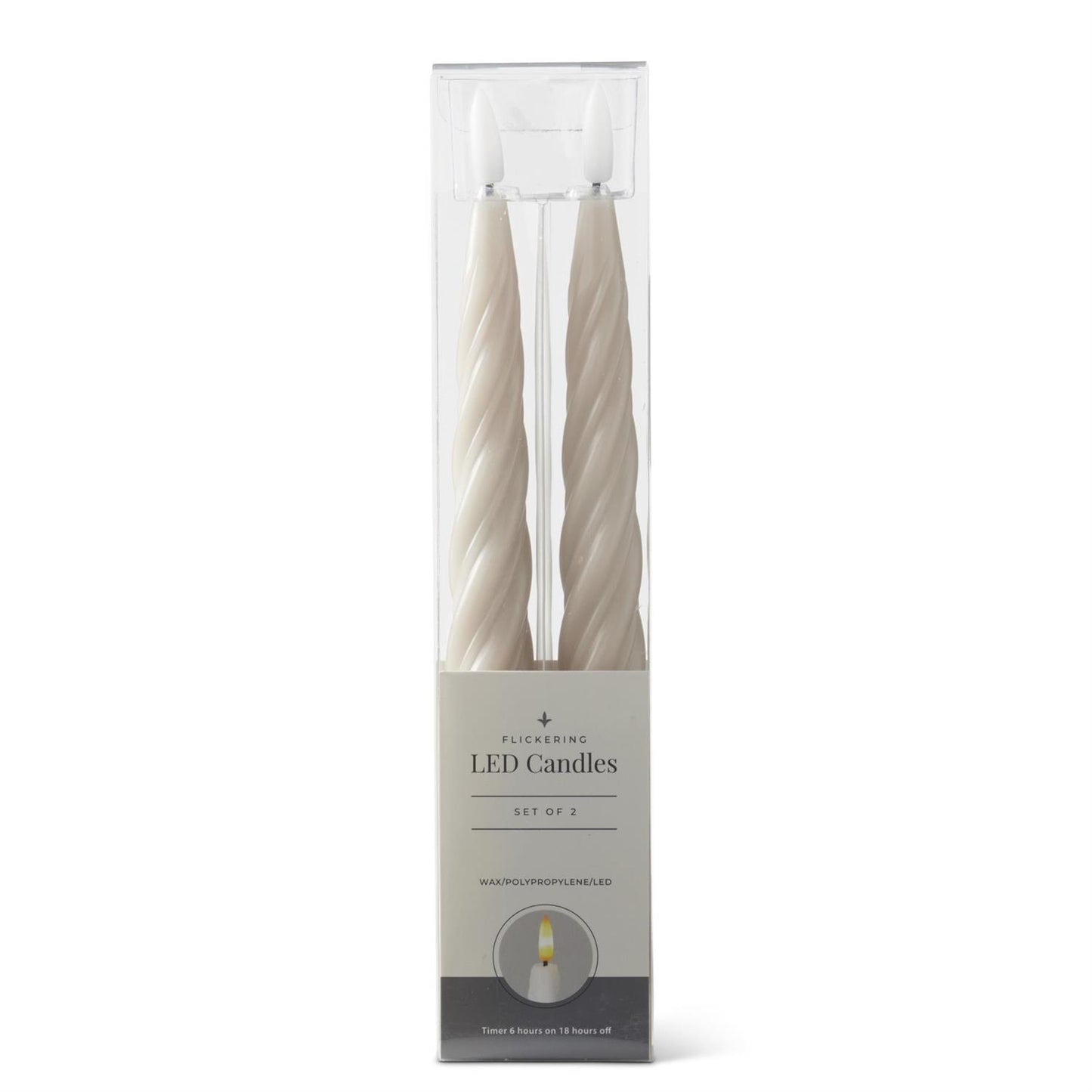 Taupe Spiral LED Taper Candles w/Timer - 2 Pk, 9.75"