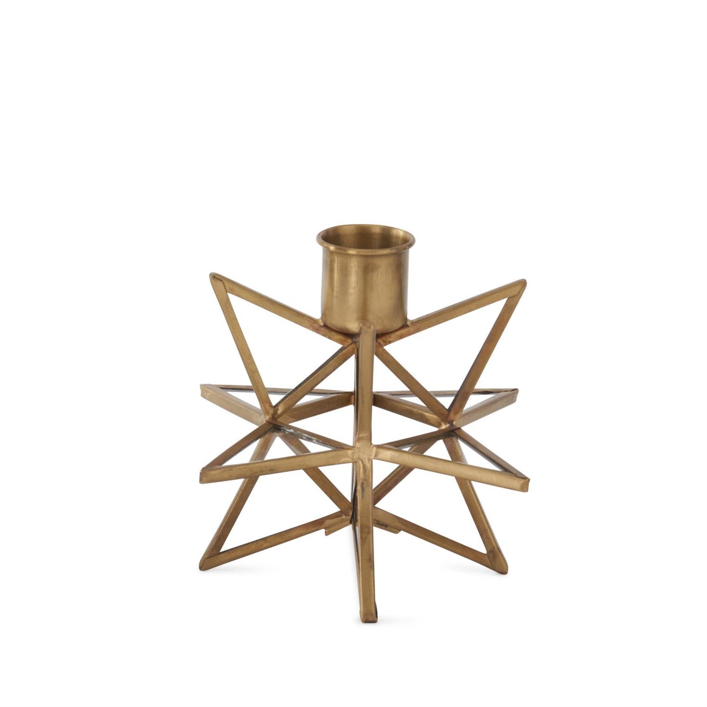 3-Dimensional Gold Metal & Glass Star Taper Candleholder - 4.75"