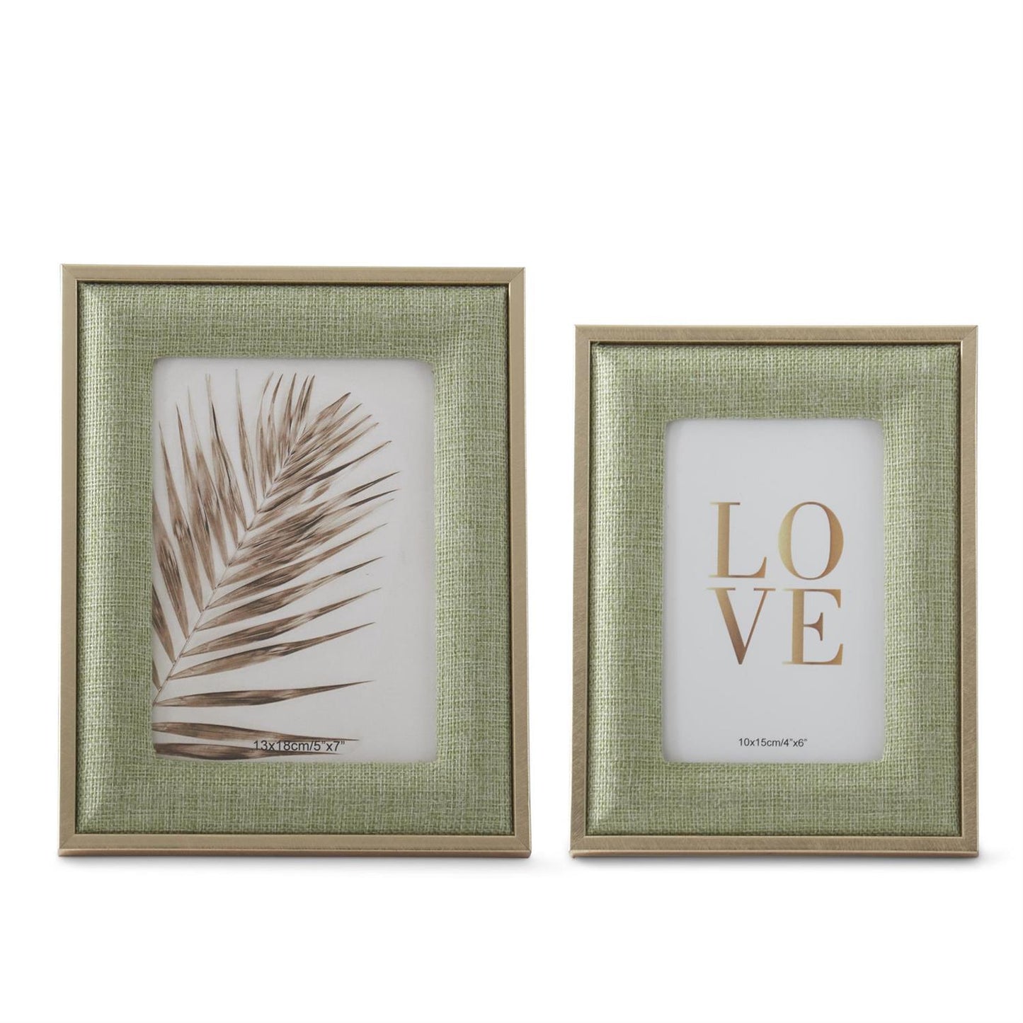 Light Green Woven Linen 5 x 7 Photo Frame with Gold Metal Trim - 9.25"