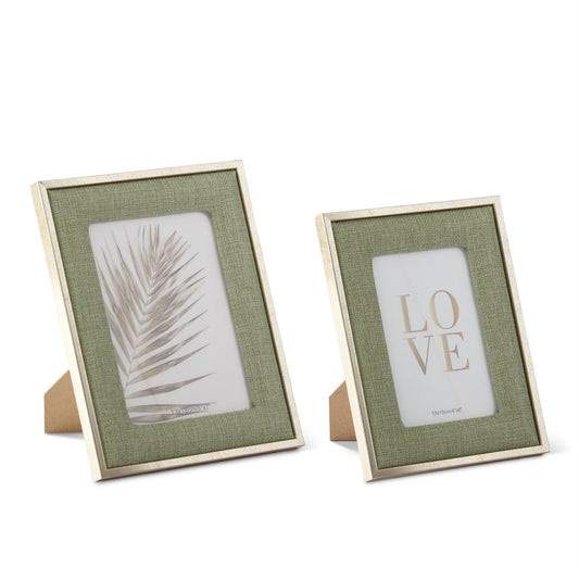 Light Green Woven Linen 5 x 7 Photo Frame with Gold Metal Trim - 9.25"