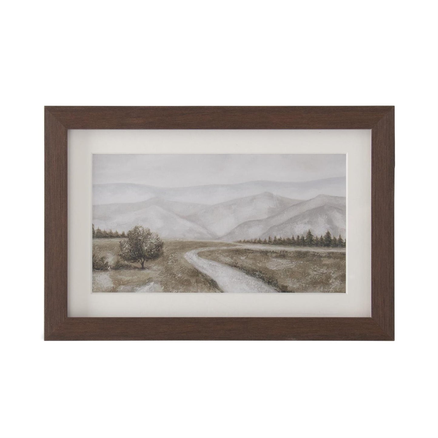 Brown Wood Framed Watercolor Landscape Print - 12"