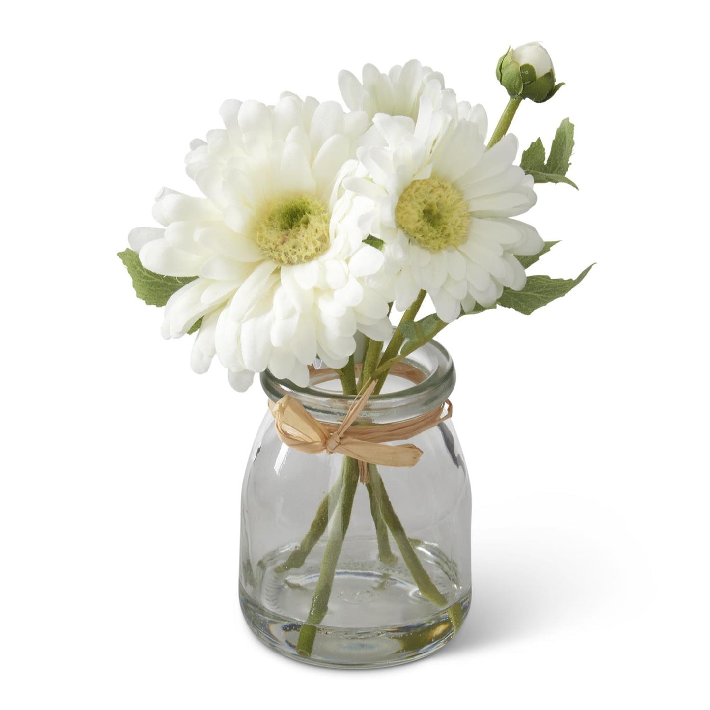White Daisy Premade in Glass Vase W/Faux Water - 7"