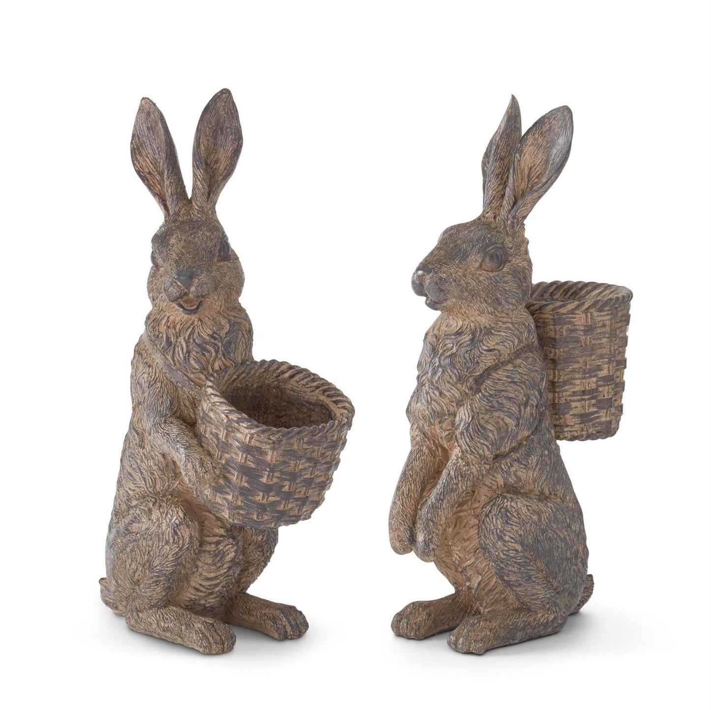 Brown Resin Rabbits with Baskets - 2 Assorted Styles, 12"