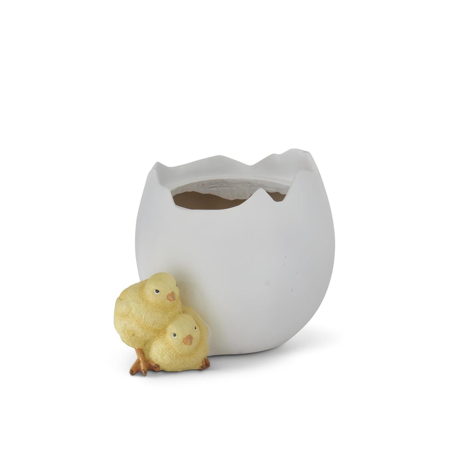 White Resin Egg Container with Chicks - 5.75"