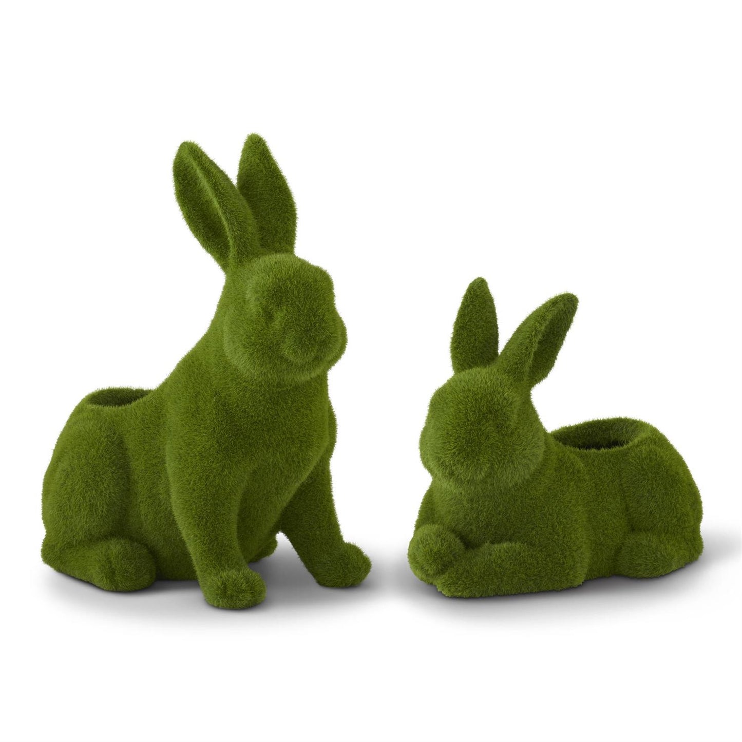 Resin Green Flocked Mossy Rabbit Container - 12.5"