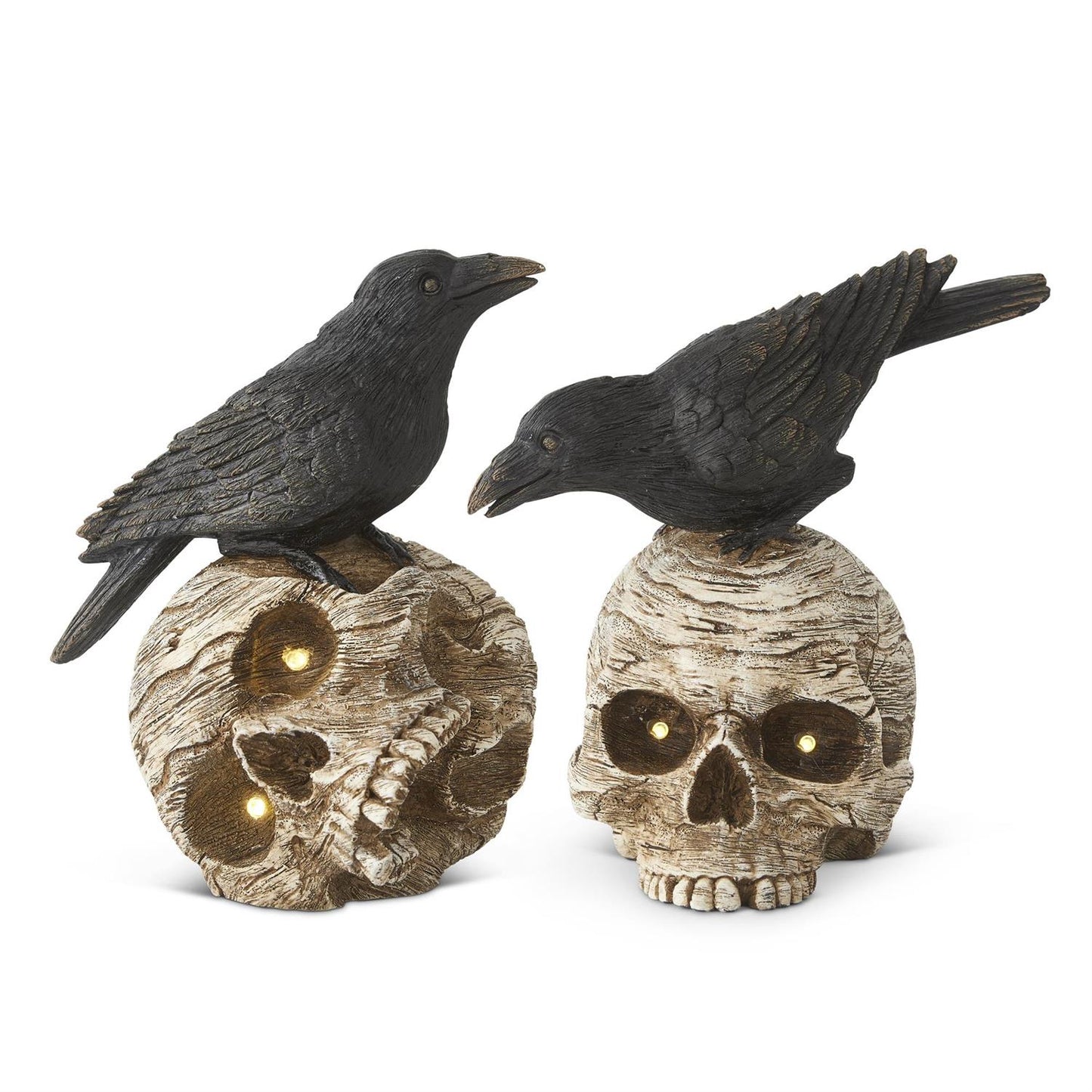 Resin Crow on LED Skull W/Timer - 8"