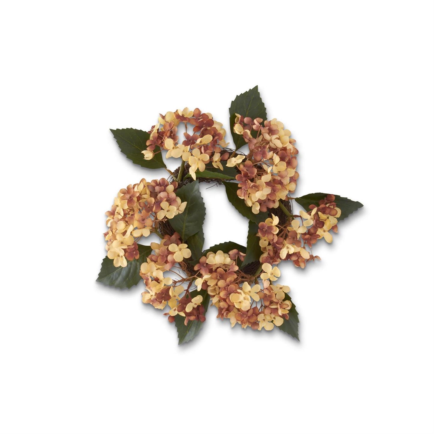 Two Tone Hydrangea Candle Ring - Yellow/Brown - 14"