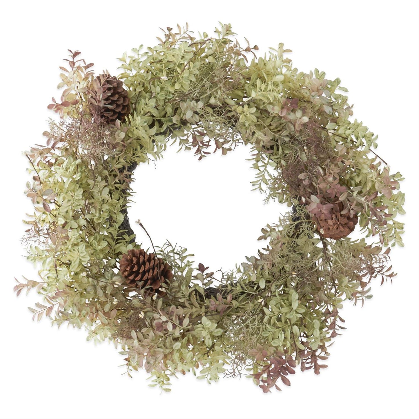Fall Sage Green &Purple Eucalyptus Wreath W/Pinecones - 26"