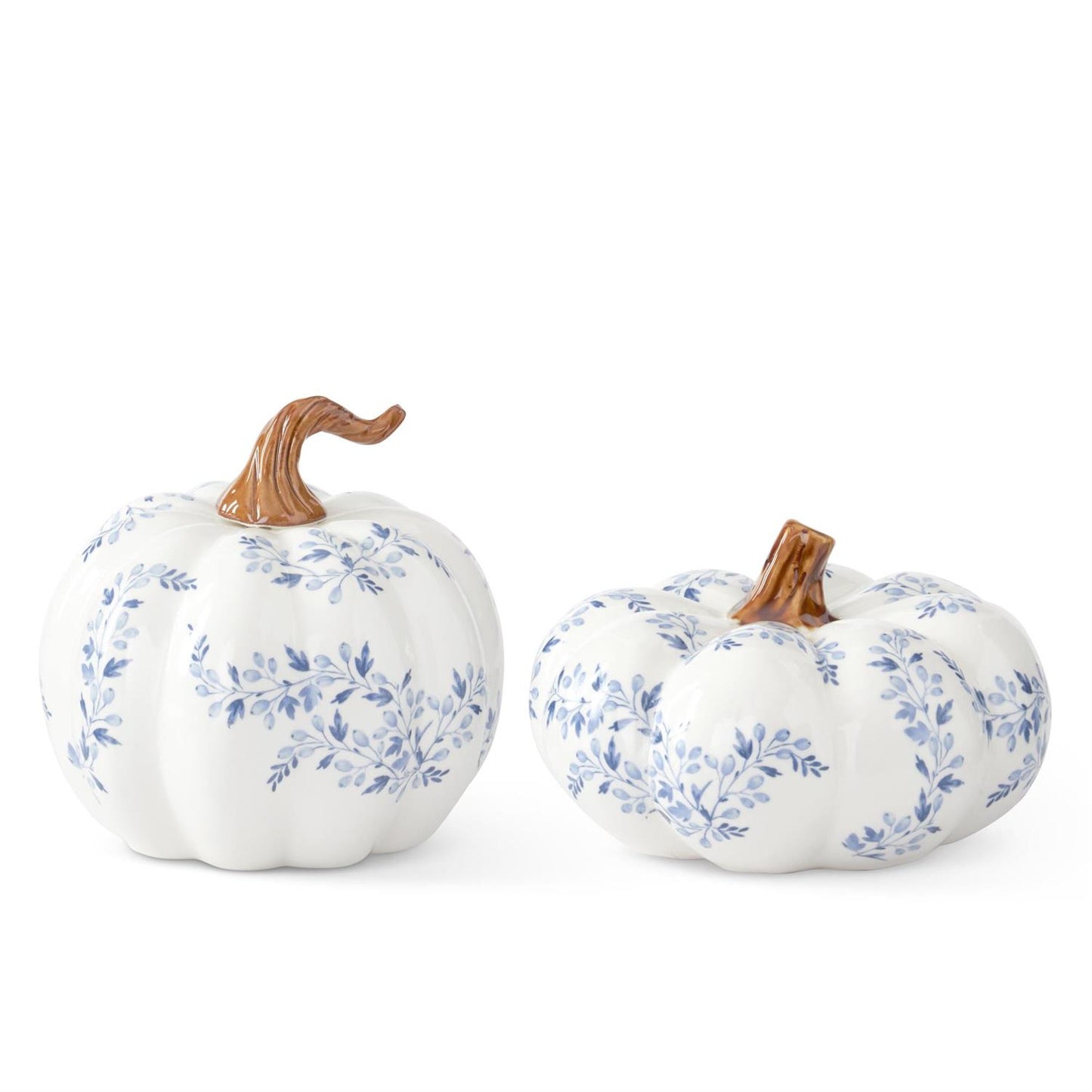 White W/Blue Floral Ceramic Pumpkin - 6.5"