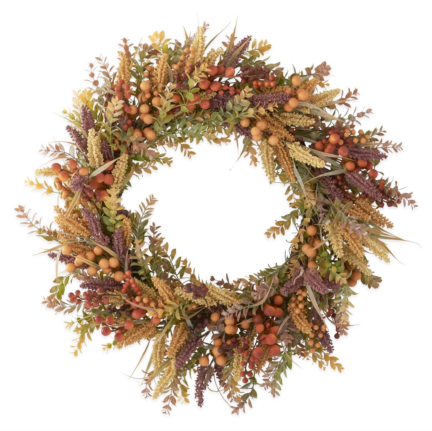 Wreath - Burgundy Cream Seed Berry Fall Foliage, 30"