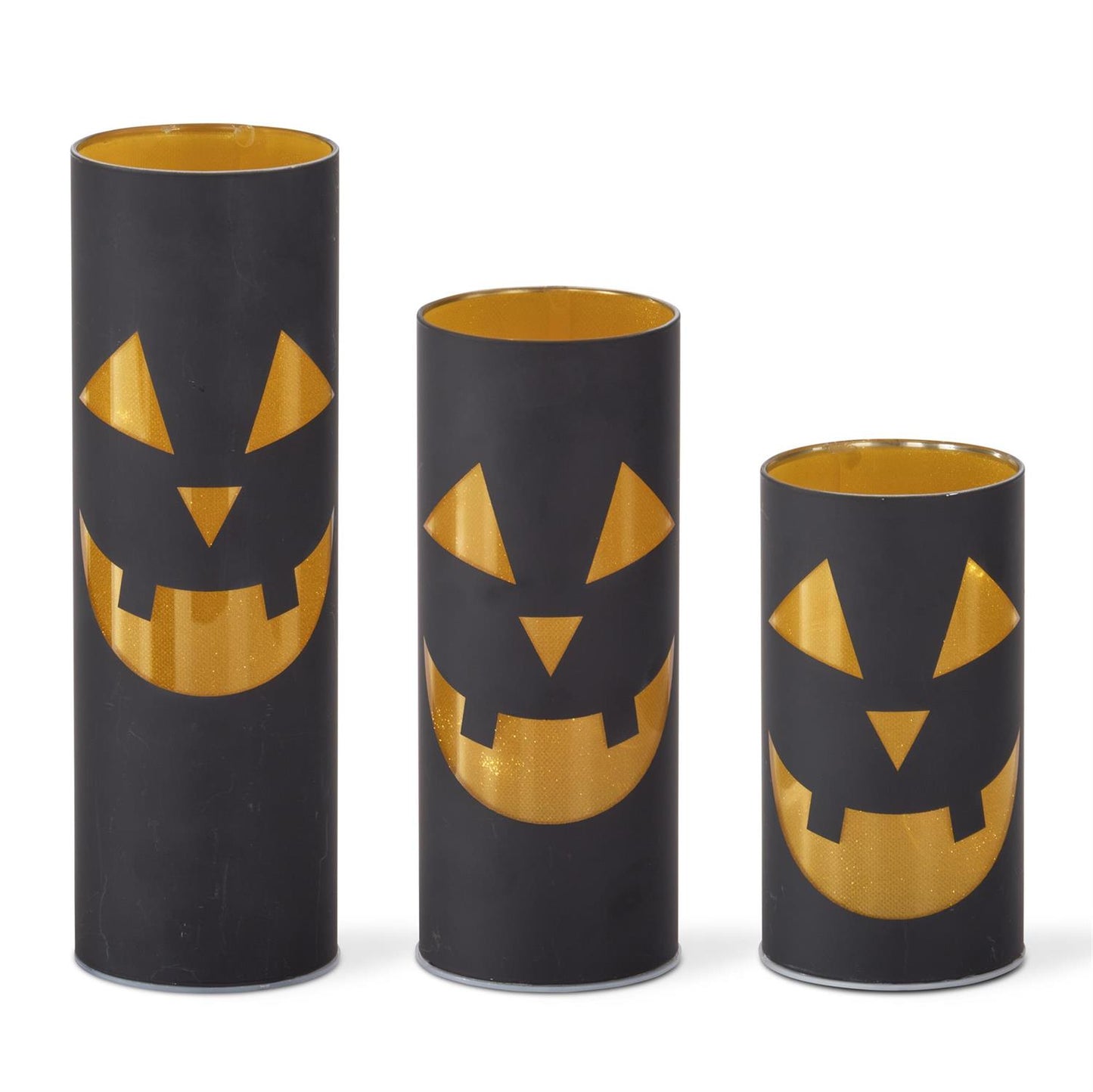 Black and Gold Laser Engraved Jack o Lantern LED Cylinder - 8"