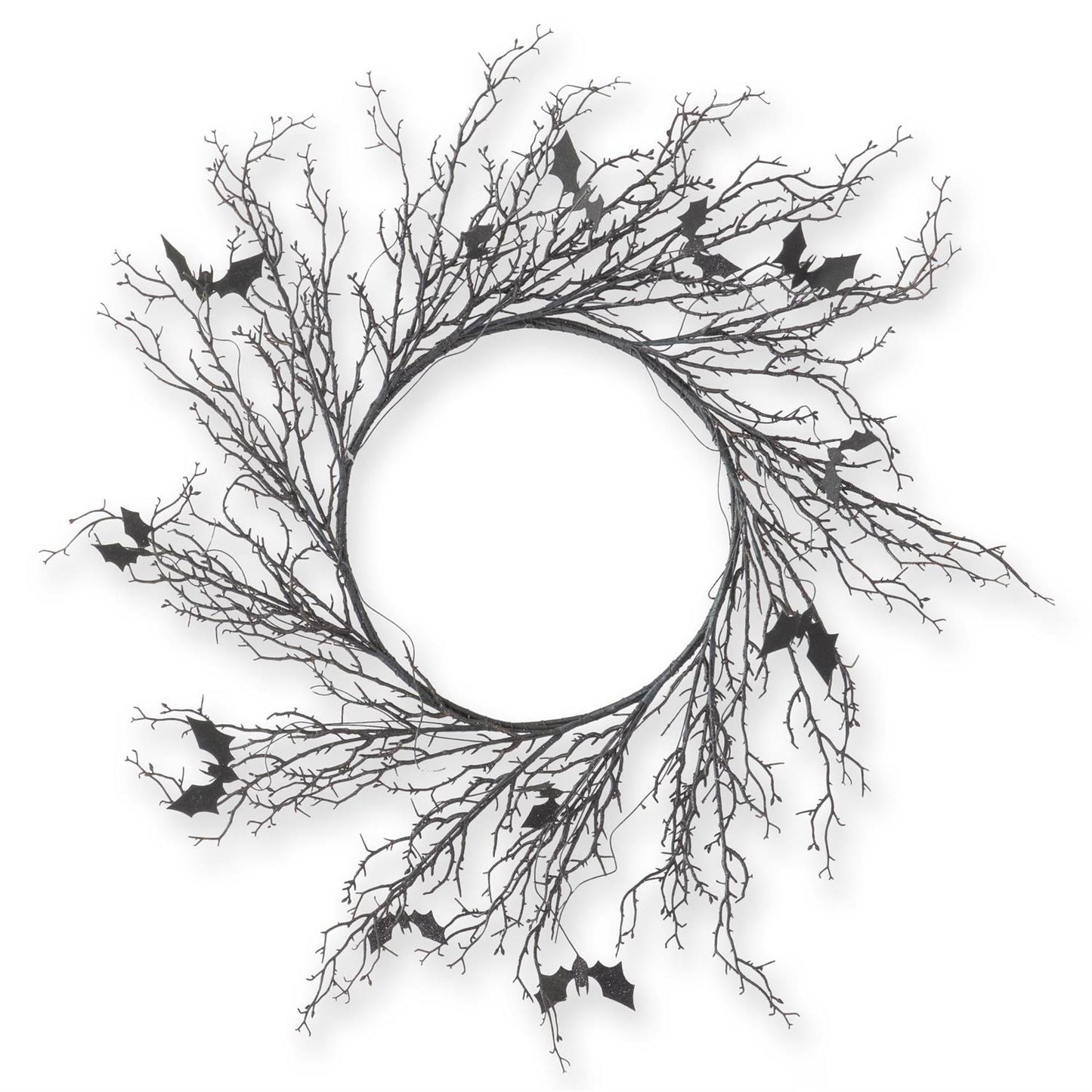 Black W/Purple Glitter Twig & Bat Wreath - 30"