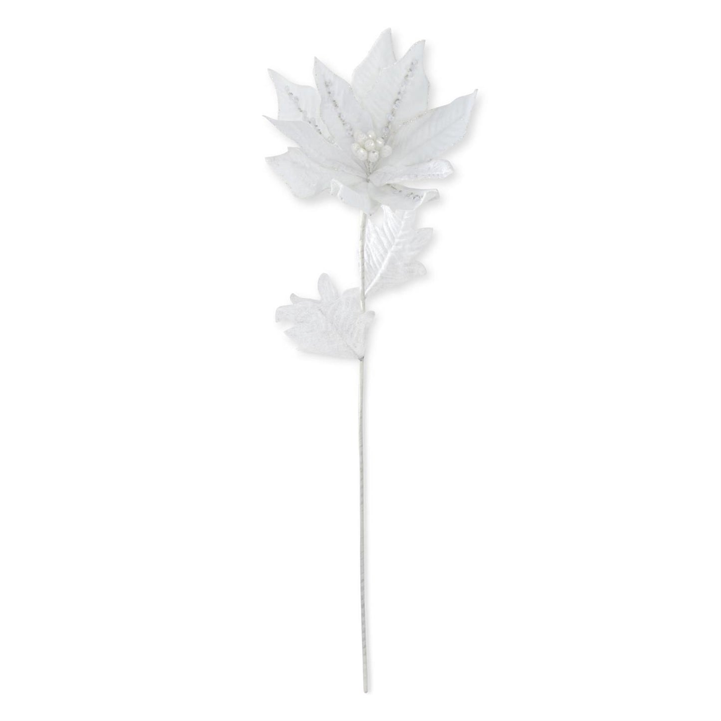 Velvet Poinsettia Stem w/Sequins Gold Trim and Center - White, 30"