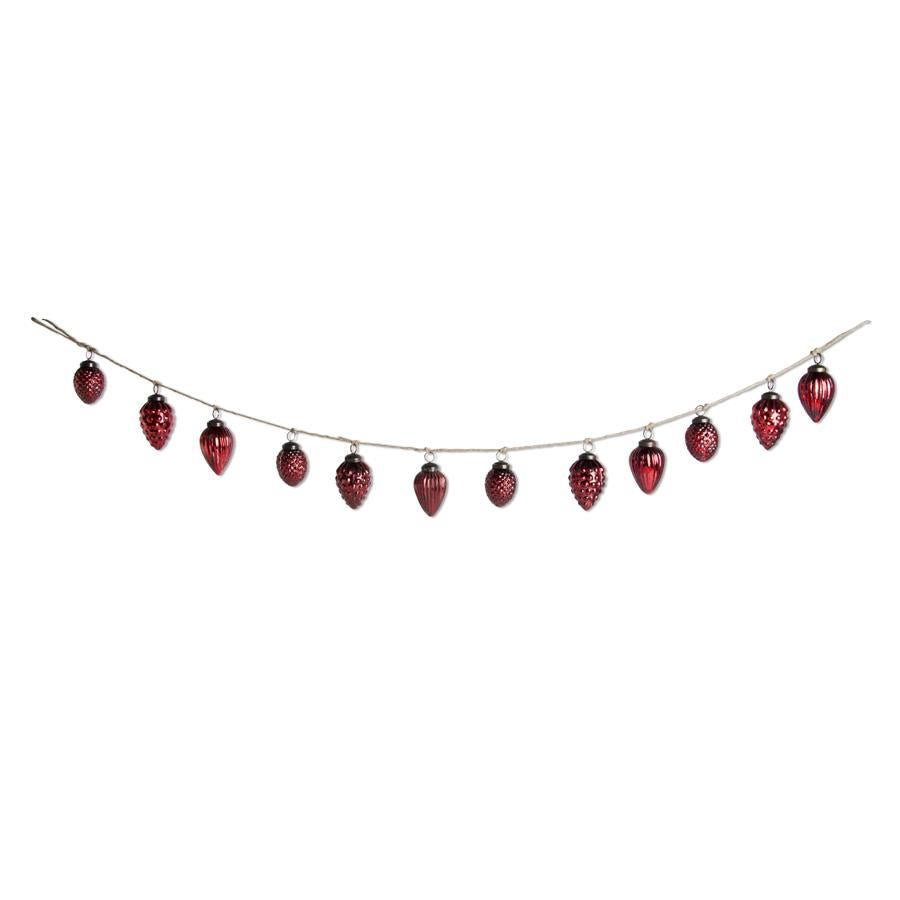 Mercury Glass Acorn Ornament and Twine Garland - Red, 48"