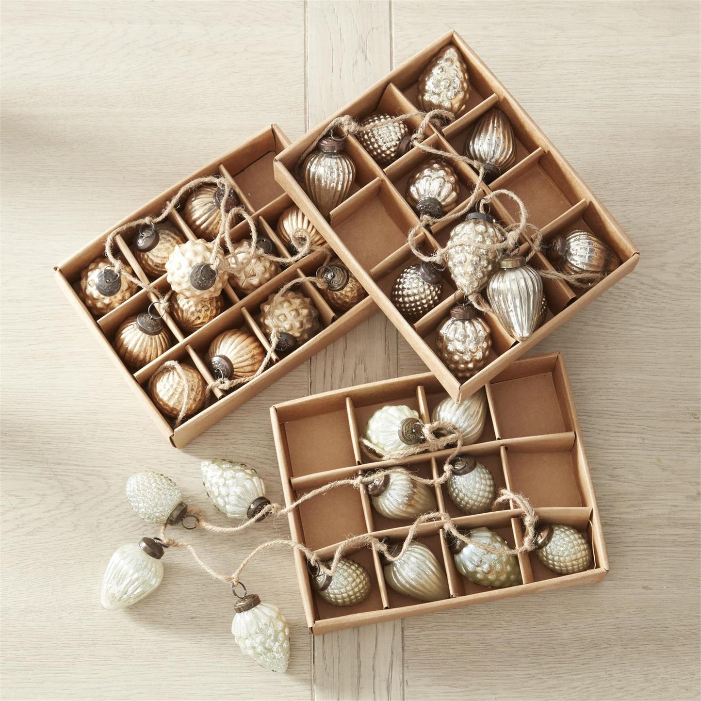 Mercury Glass Acorn Ornament and Twine Garland - Silver, 48"