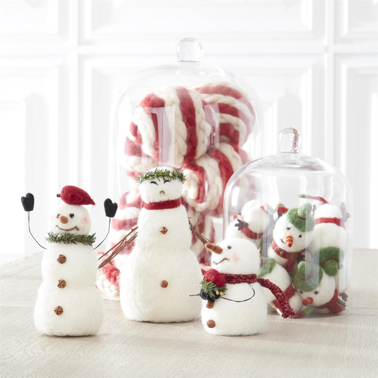 Wool Snowman with Twig Arms and Wreath Crown - 8.5"