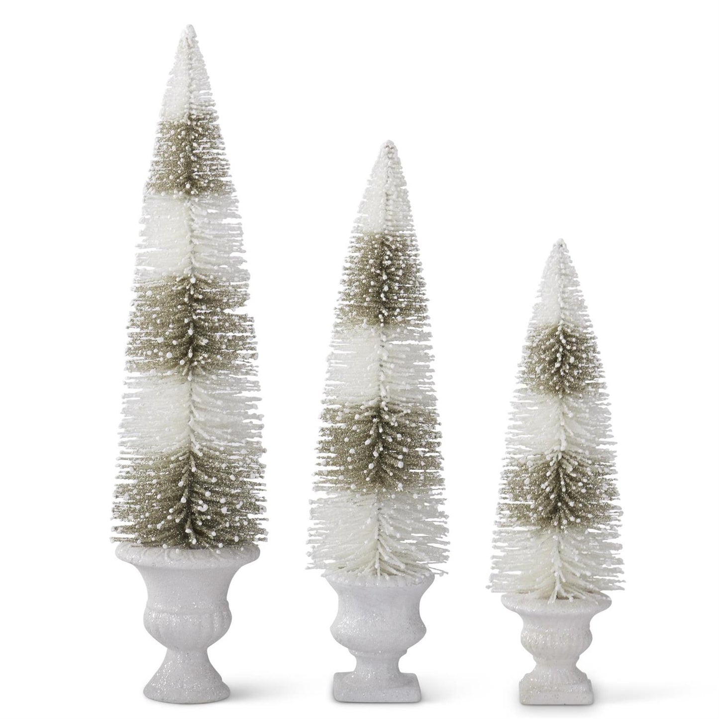 Glittered Sage White and Sage Striped Bottle Brush Tree - 21.25"
