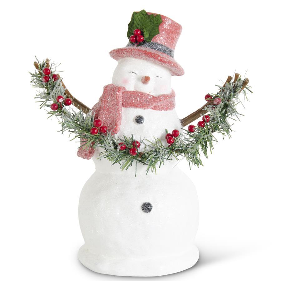 Sugared Glittered Snowman Holding Garland - 13.75"