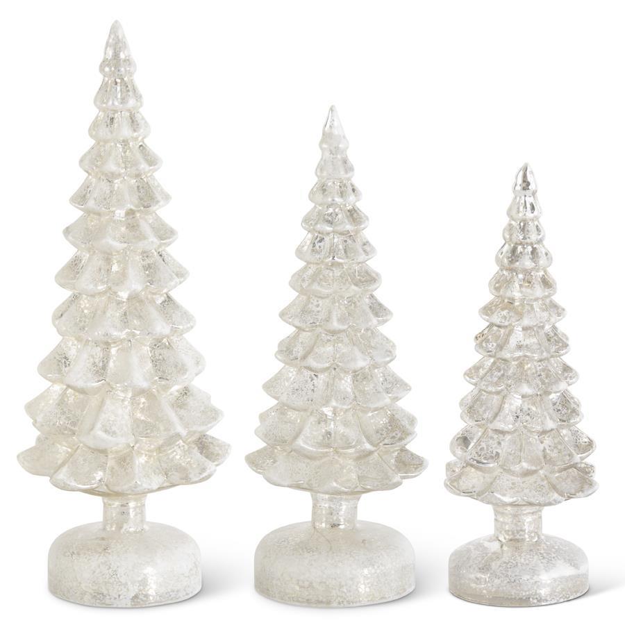Silver Mercury Glass LED Tree on Pedestal with Timer - 10.5"