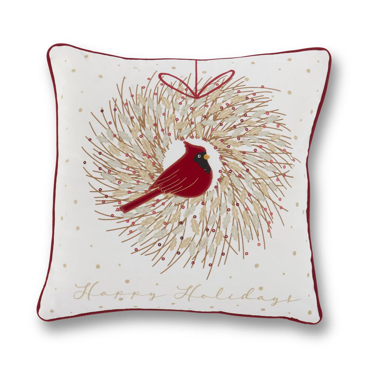 Cardinal Wreath Pillow With Sequins - 18" Square