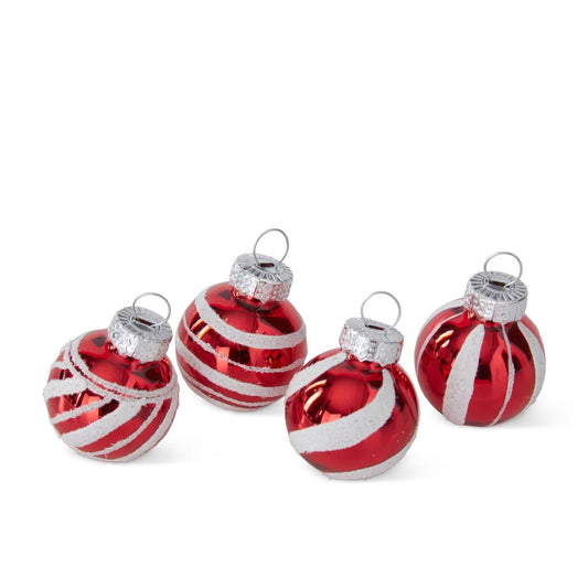 Box of 20 Mini Red and White Striped Glass Ornaments - 1"