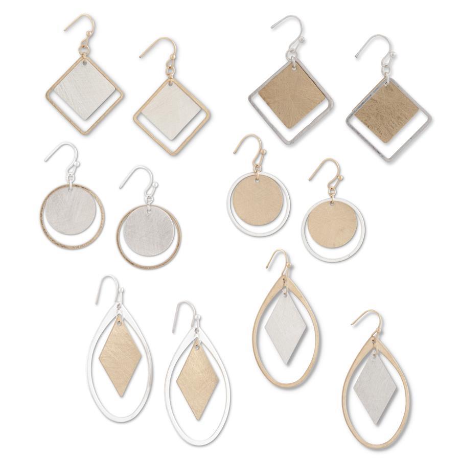 Gold Teardrop W/Brushed Silver Square Earring - 1.5"