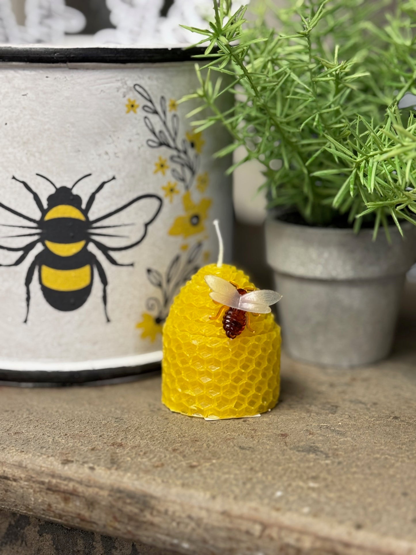 Small Beehive Honeycomb Beeswax Votive Candle, Yellow