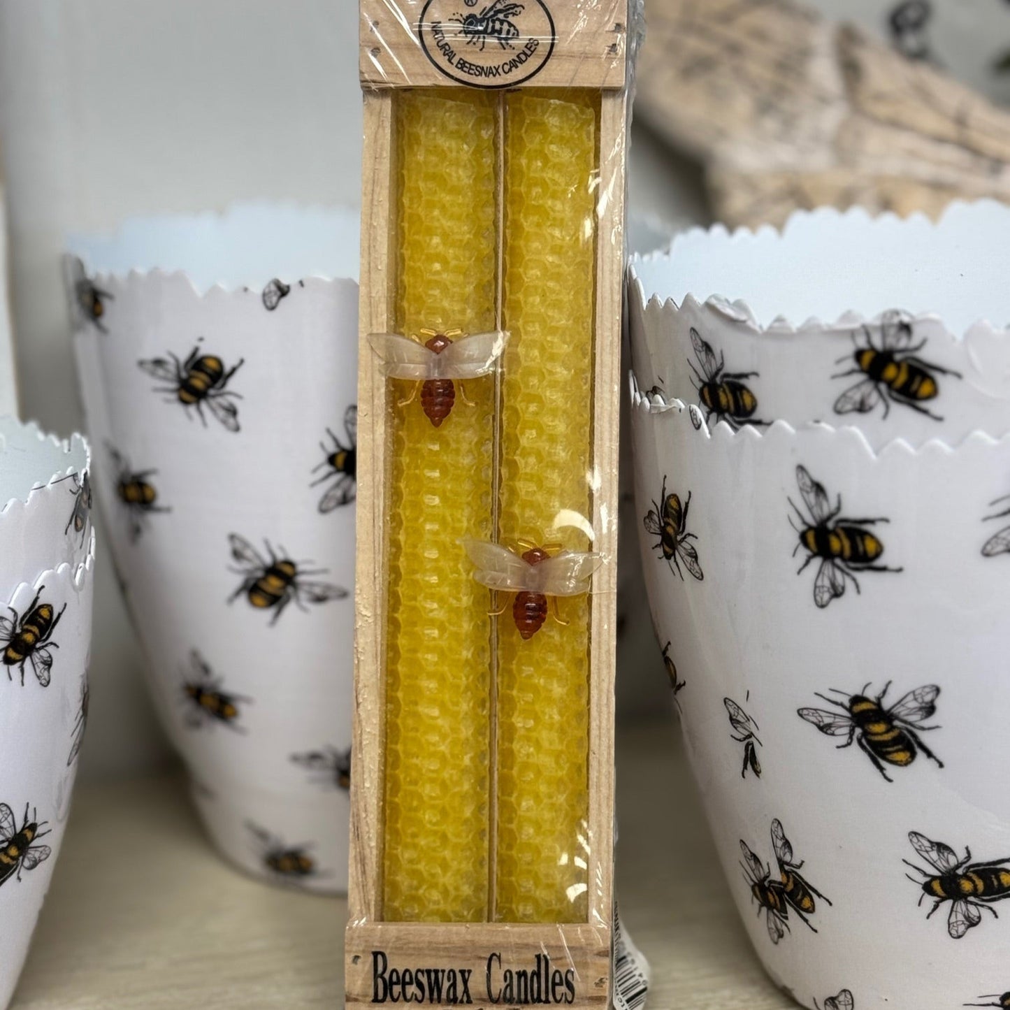 8" Beeswax Honeycomb Taper - 2 pc in Crate, Yellow