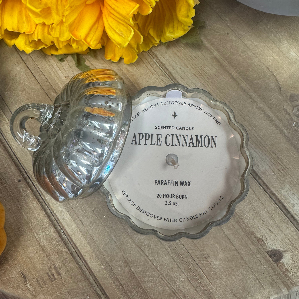 Mercury Glass Pumpkin Candle with Lid - Silver, Apple Cinnamon