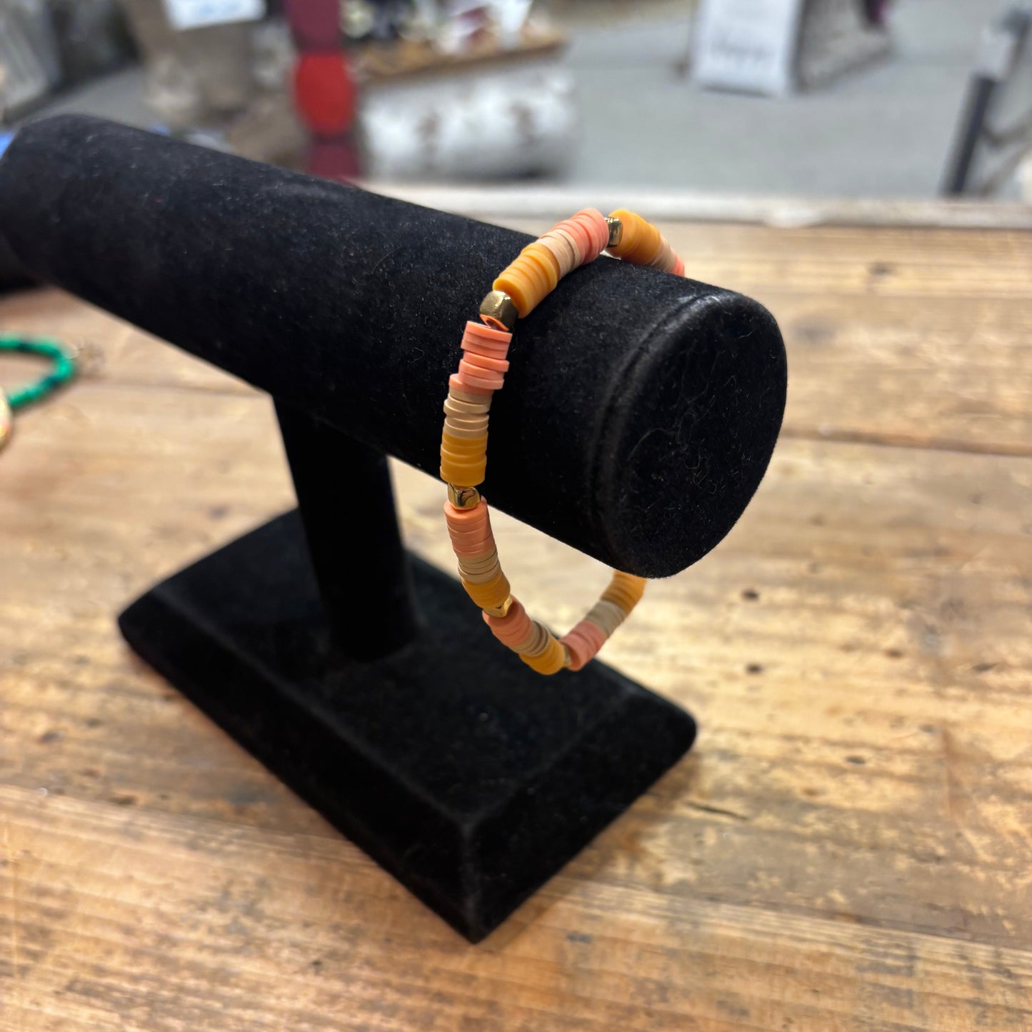 Clay Bead Bracelet - Peach, Tan, and Marigold