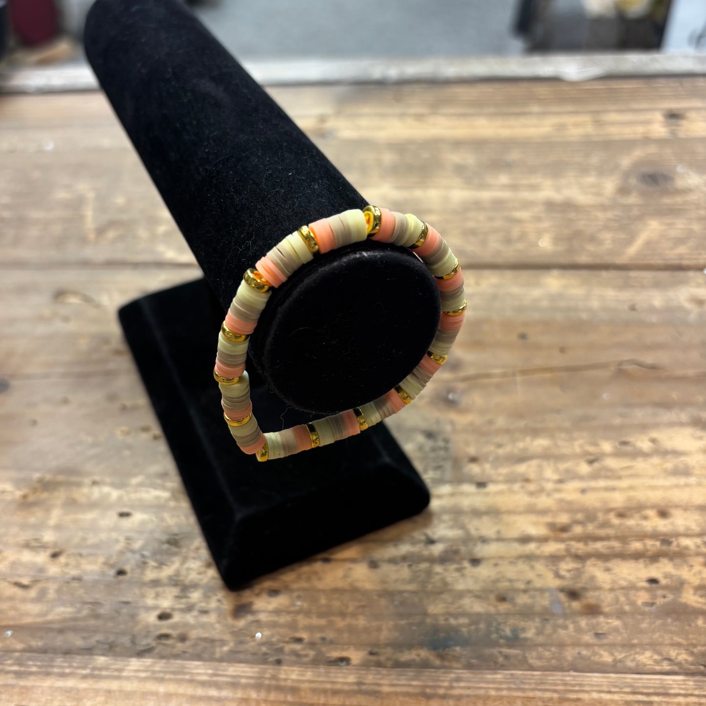 Clay Bead Bracelet - Peach, Tan, and Pale Yellow