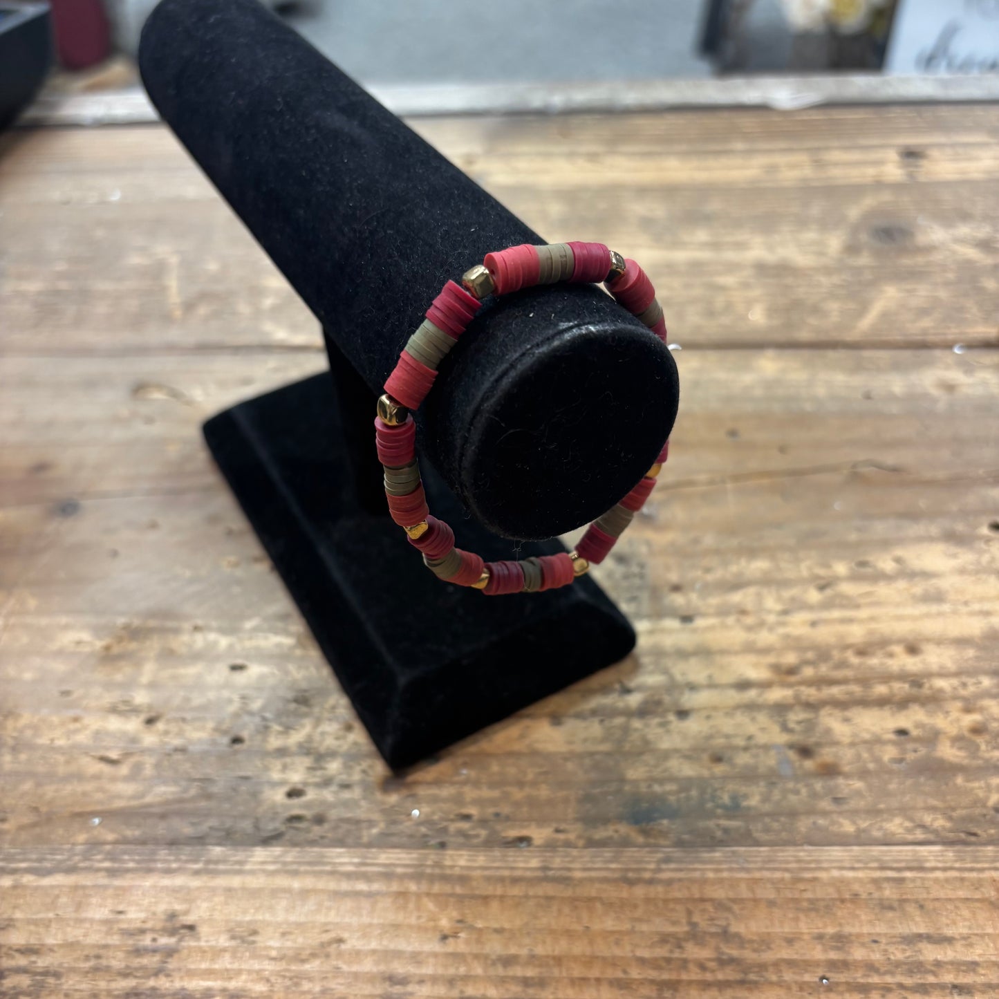 Clay Bead Bracelet - Rust, Dark Tan, and Burgundy