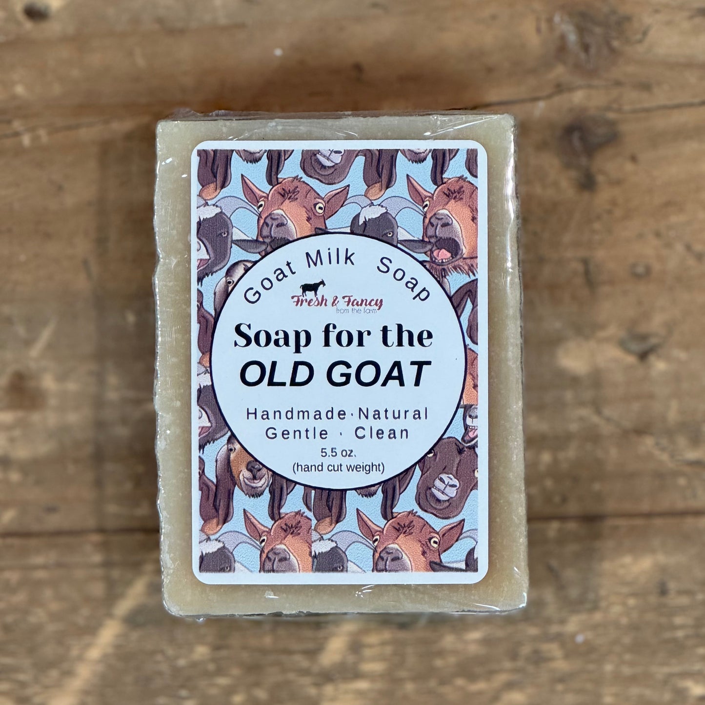 natural colored soap with pictures of goats on the label