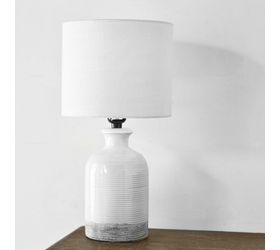 White and Gray Ceramic Lamp with Shade - 15.5"