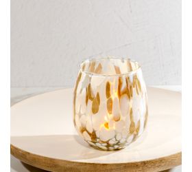 White and Gold Speckled Oval Glass Jar - 4"