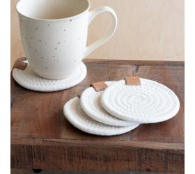 Round White Fabric Coasters - Set of 4