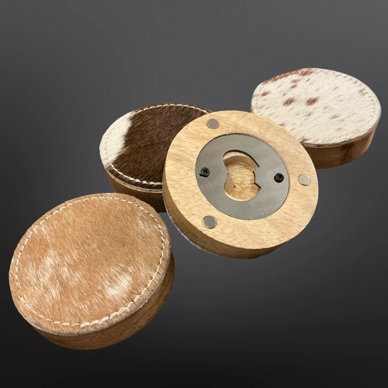 Cowhide Covered Wood Bottle Opener Engraving Blanks Branding