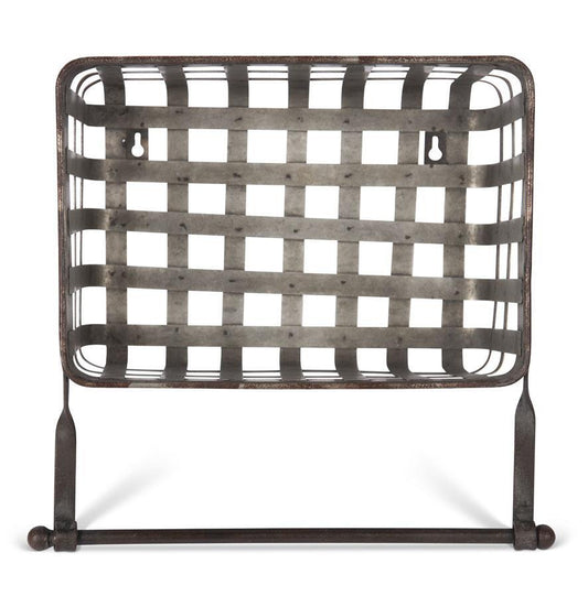 Galvanized Metal Woven Wall Basket with Towel Bar - 12"