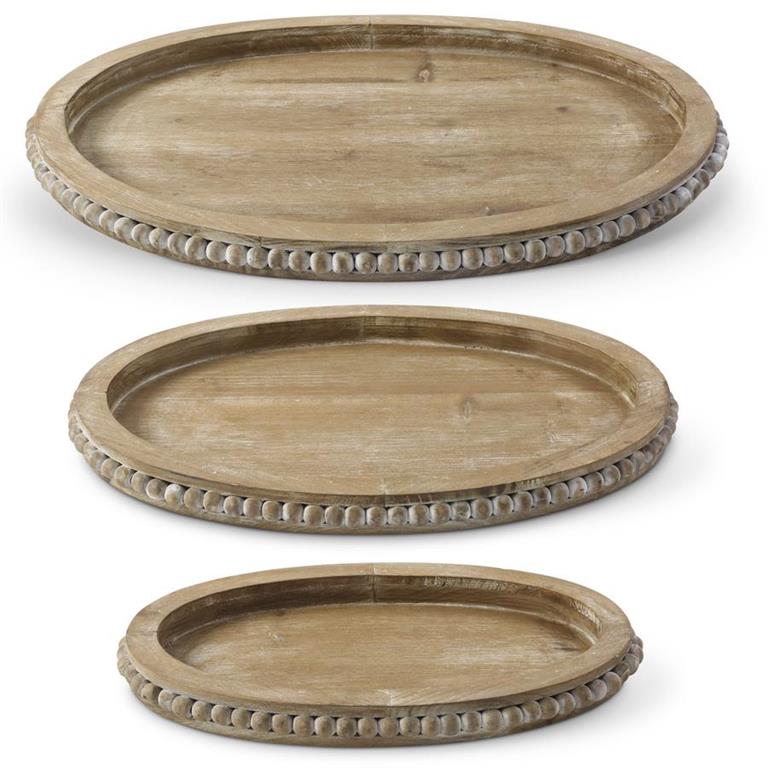 Oval Wooden Tray W/Bead Trim - 21" x 15.75"