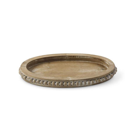 Oval Wooden Tray W/Bead Trim - 15" x 9"