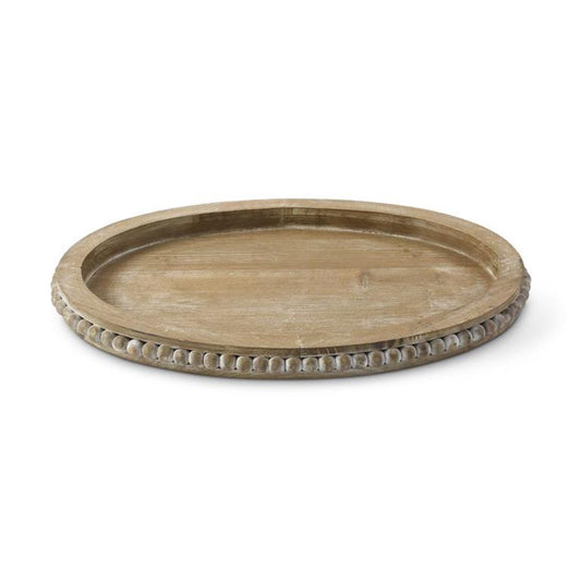 Oval Wooden Tray W/Bead Trim - 18"x12.5"